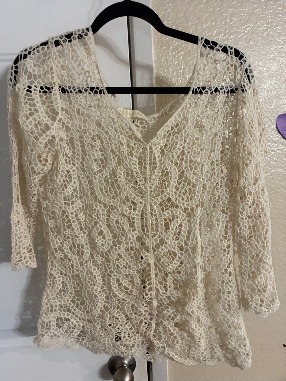 Cream Crochet Knit-Front Women's Top